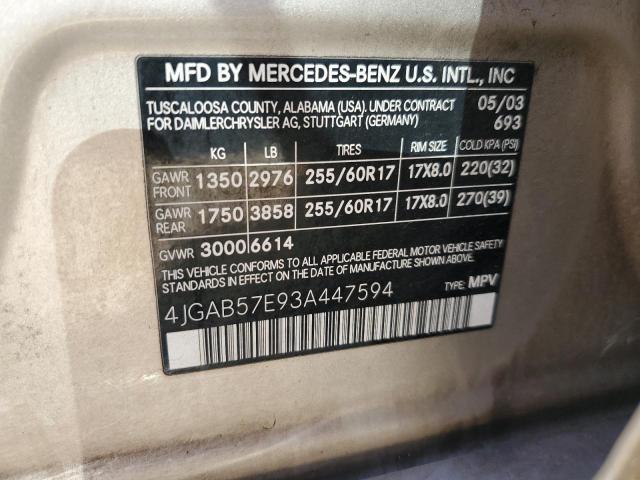 Photo 12 VIN: 4JGAB57E93A447594 - MERCEDES-BENZ ML 350 