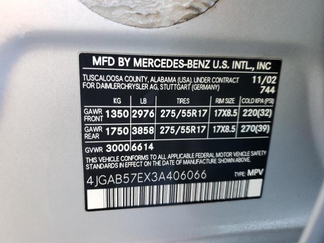 Photo 12 VIN: 4JGAB57EX3A406066 - MERCEDES-BENZ M-CLASS 