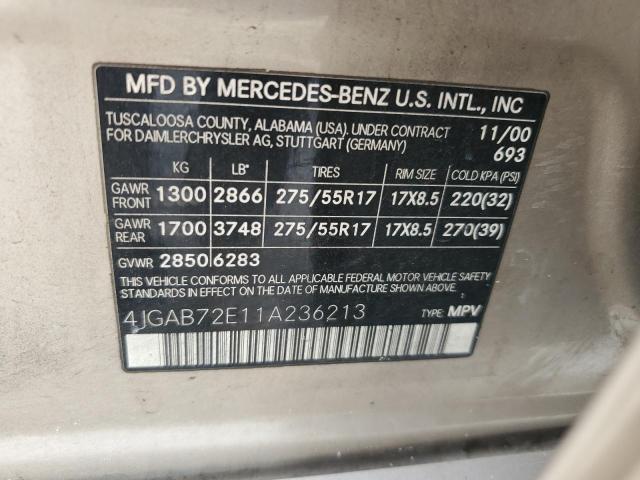 Photo 12 VIN: 4JGAB72E11A236213 - MERCEDES-BENZ ML 430 