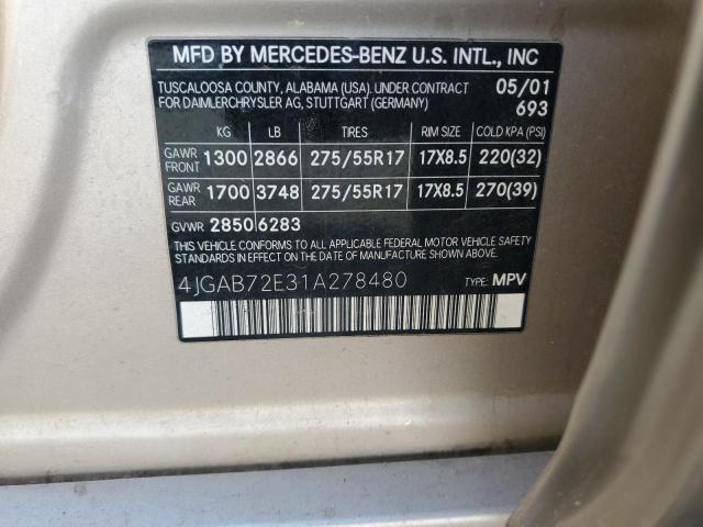 Photo 11 VIN: 4JGAB72E31A278480 - MERCEDES-BENZ ML 430 