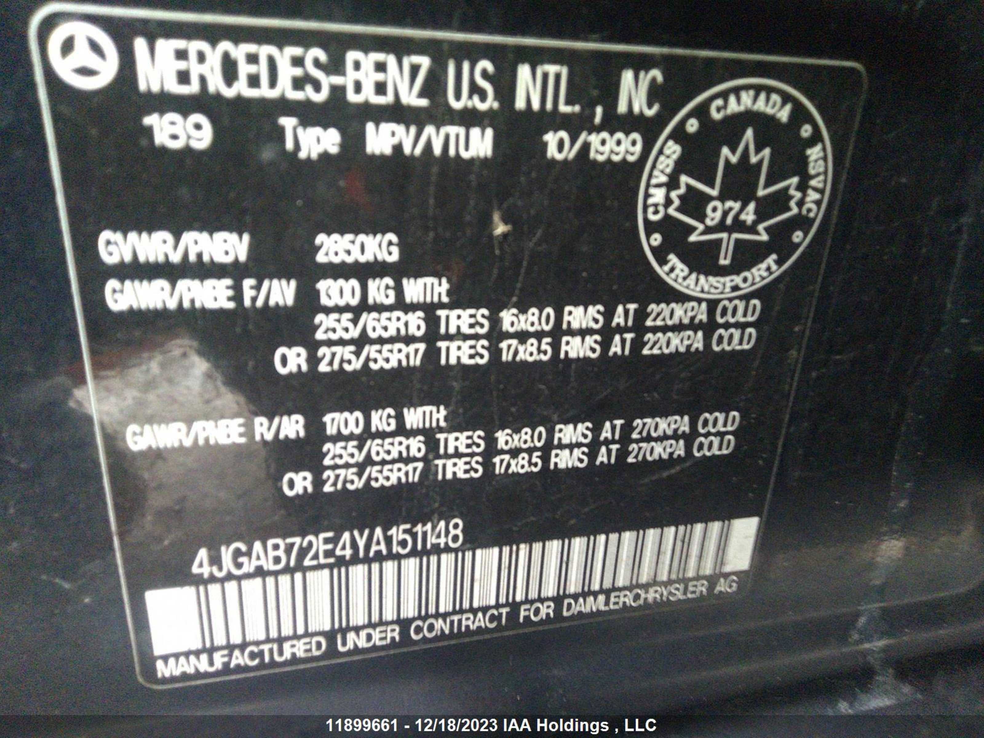 Photo 8 VIN: 4JGAB72E4YA151148 - MERCEDES-BENZ M-KLASSE 