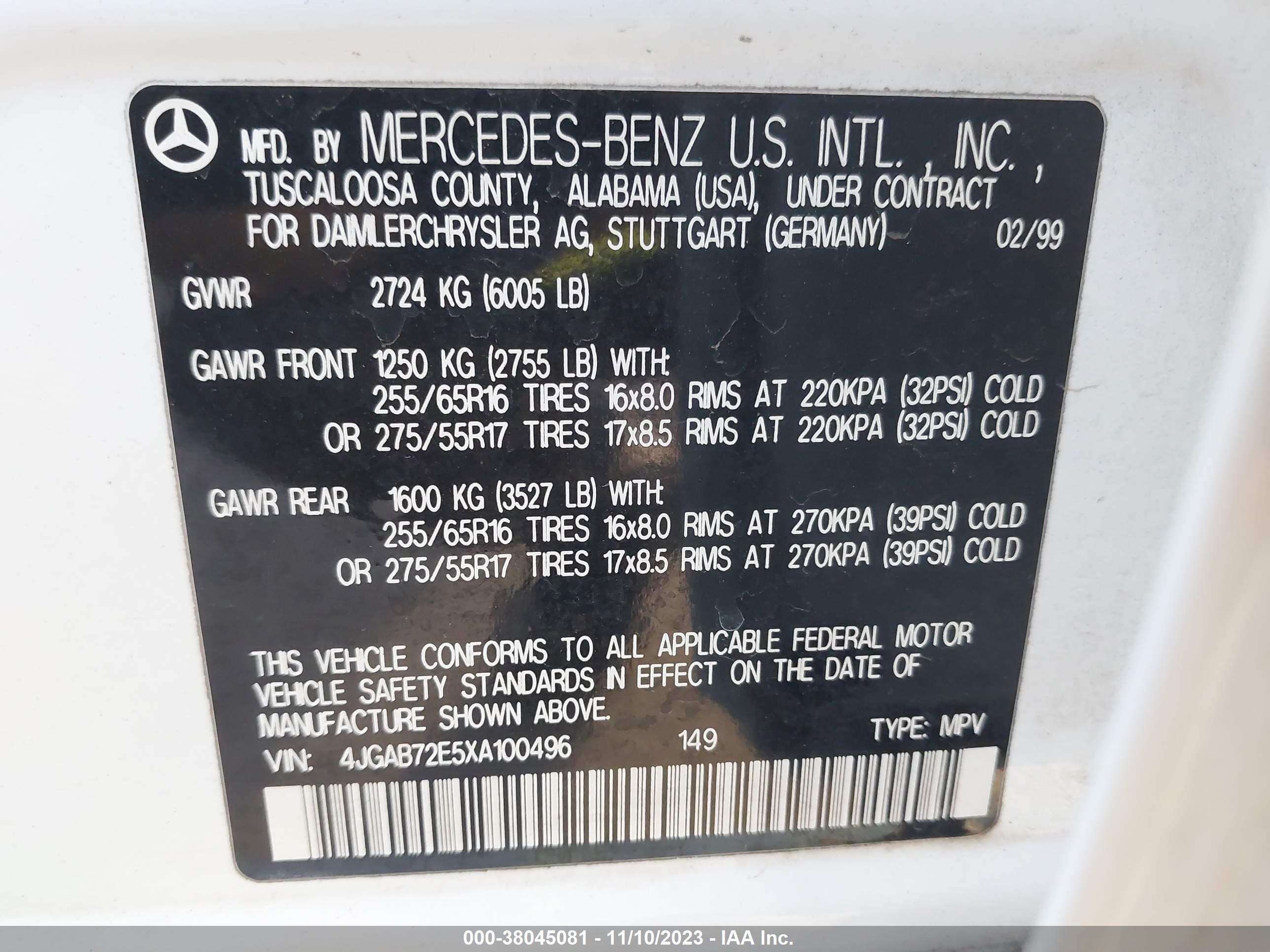 Photo 8 VIN: 4JGAB72E5XA100496 - MERCEDES-BENZ NULL 