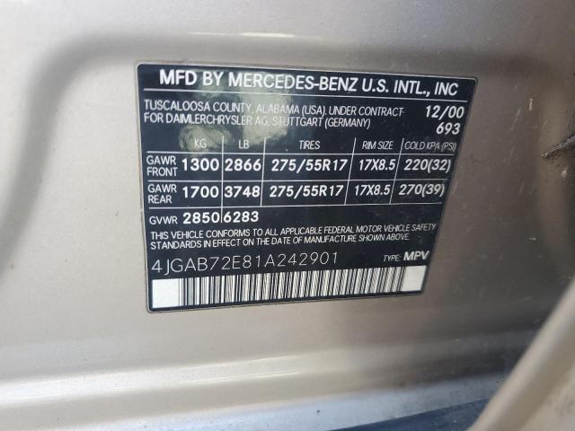 Photo 11 VIN: 4JGAB72E81A242901 - MERCEDES-BENZ ML 430 