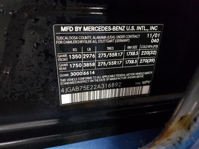 Photo 11 VIN: 4JGAB75E22A316892 - MERCEDES-BENZ M-CLASS 