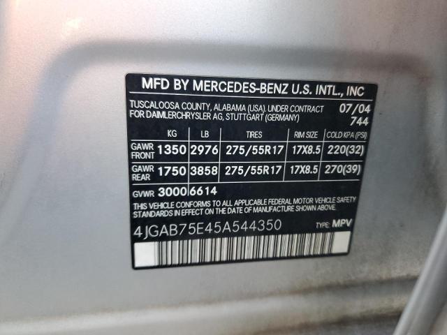 Photo 11 VIN: 4JGAB75E45A544350 - MERCEDES-BENZ M-CLASS 