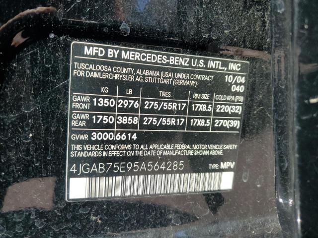 Photo 12 VIN: 4JGAB75E95A564285 - MERCEDES-BENZ ML 500 