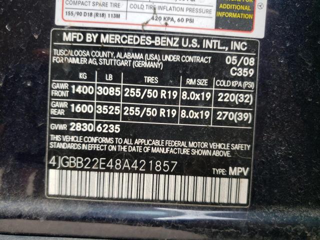 Photo 9 VIN: 4JGBB22E48A421857 - MERCEDES-BENZ ML 320 CDI 