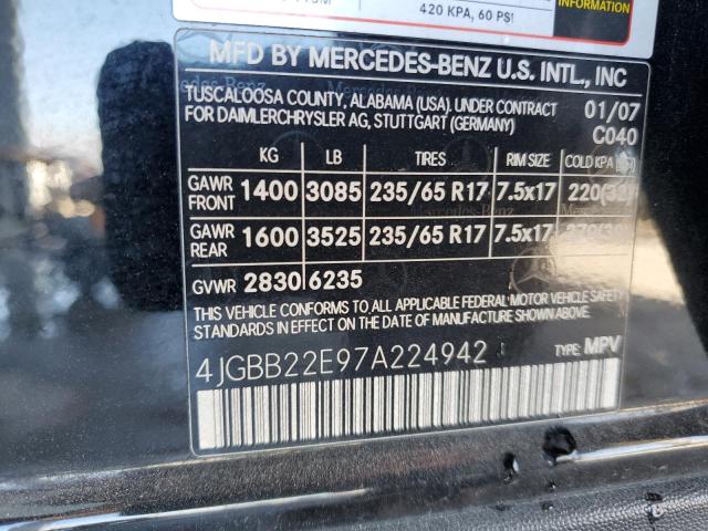 Photo 12 VIN: 4JGBB22E97A224942 - MERCEDES-BENZ ML 320 CDI 