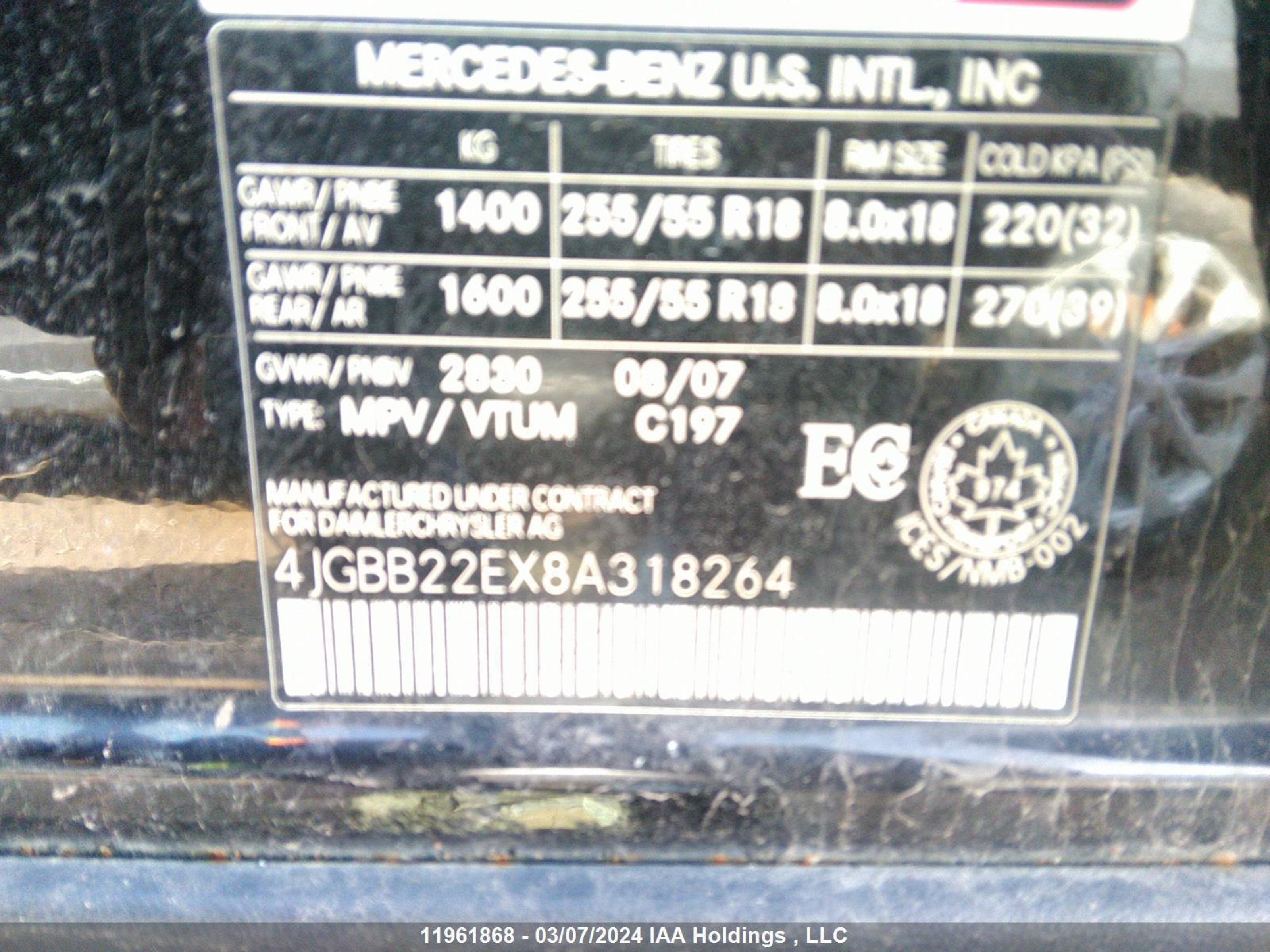 Photo 8 VIN: 4JGBB22EX8A318264 - MERCEDES-BENZ M-KLASSE 