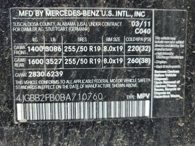 Photo 12 VIN: 4JGBB2FB0BA710760 - MERCEDES-BENZ ML 350 BLU 