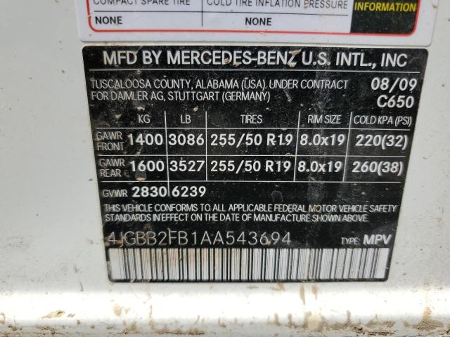 Photo 9 VIN: 4JGBB2FB1AA543694 - MERCEDES-BENZ ML 350 BLU 