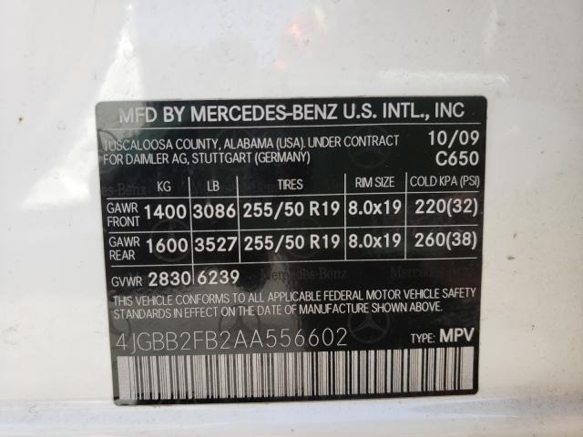 Photo 9 VIN: 4JGBB2FB2AA556602 - MERCEDES-BENZ ML 350 BLU 