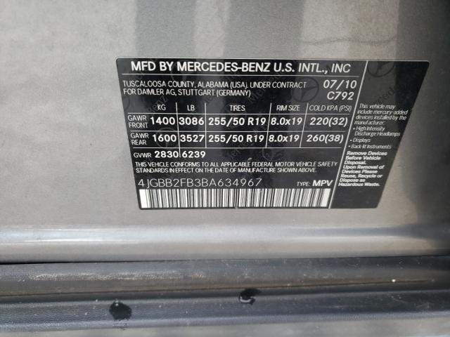 Photo 9 VIN: 4JGBB2FB3BA634967 - MERCEDES-BENZ ML 350 BLU 