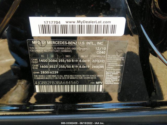 Photo 8 VIN: 4JGBB2FB3BA684560 - MERCEDES-BENZ M-CLASS 