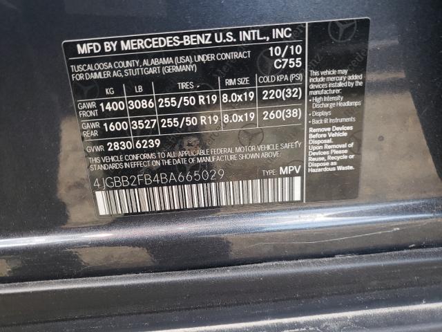 Photo 9 VIN: 4JGBB2FB4BA665029 - MERCEDES-BENZ ML 350 BLU 