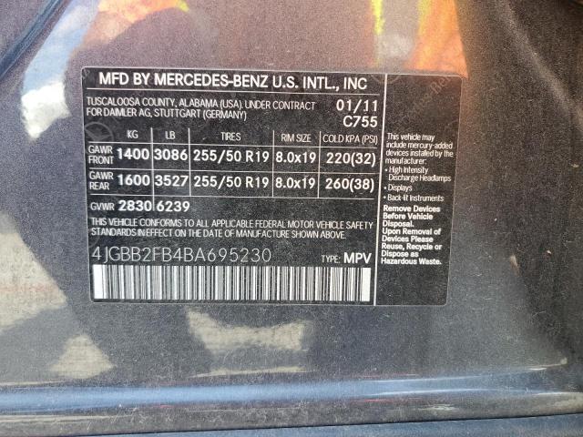 Photo 11 VIN: 4JGBB2FB4BA695230 - MERCEDES-BENZ M-CLASS 