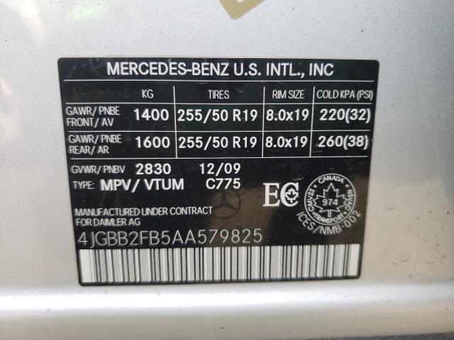 Photo 9 VIN: 4JGBB2FB5AA579825 - MERCEDES-BENZ ML 350 BLU 