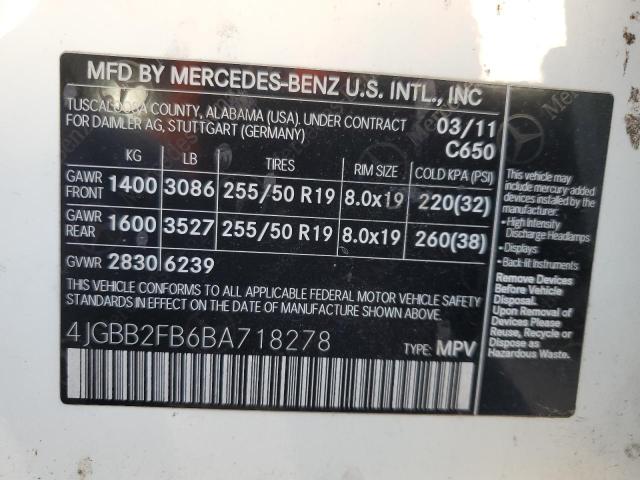 Photo 12 VIN: 4JGBB2FB6BA718278 - MERCEDES-BENZ ML 350 BLU 