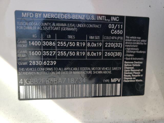 Photo 12 VIN: 4JGBB2FB6BA718734 - MERCEDES-BENZ ML 350 BLU 