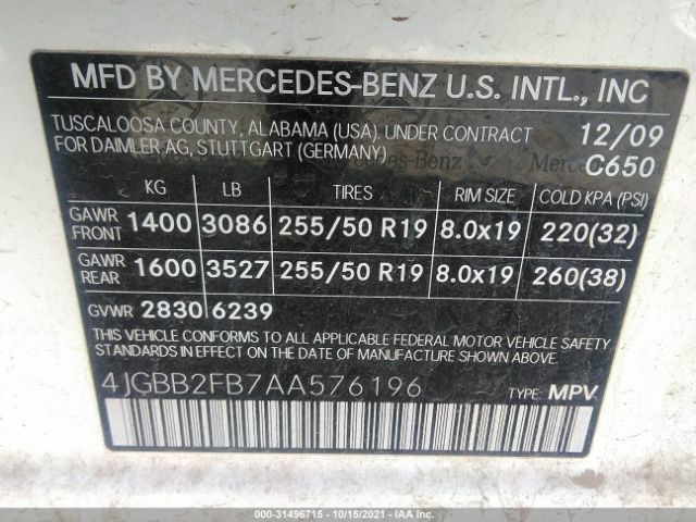 Photo 8 VIN: 4JGBB2FB7AA576196 - MERCEDES-BENZ M-CLASS 