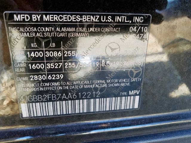 Photo 9 VIN: 4JGBB2FB7AA612212 - MERCEDES-BENZ ML 350 BLU 