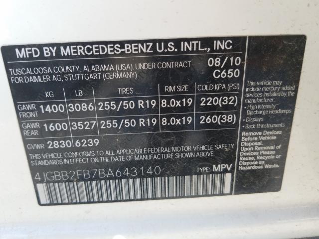 Photo 9 VIN: 4JGBB2FB7BA643140 - MERCEDES-BENZ ML 350 