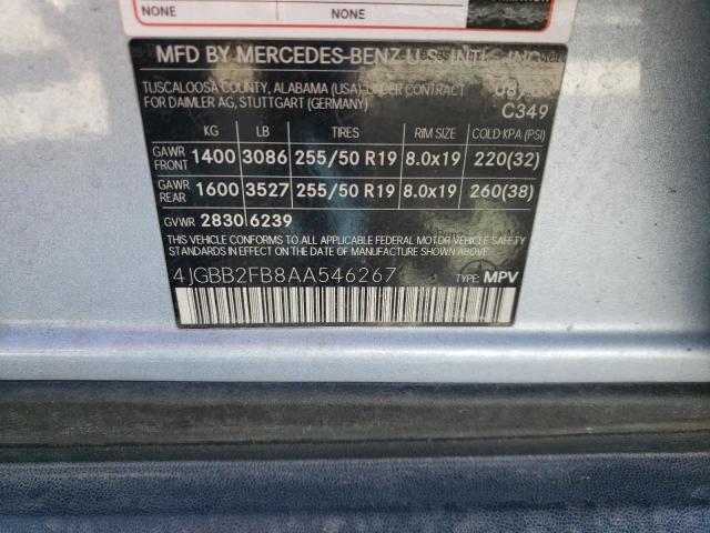 Photo 9 VIN: 4JGBB2FB8AA546267 - MERCEDES-BENZ ML 350 BLU 