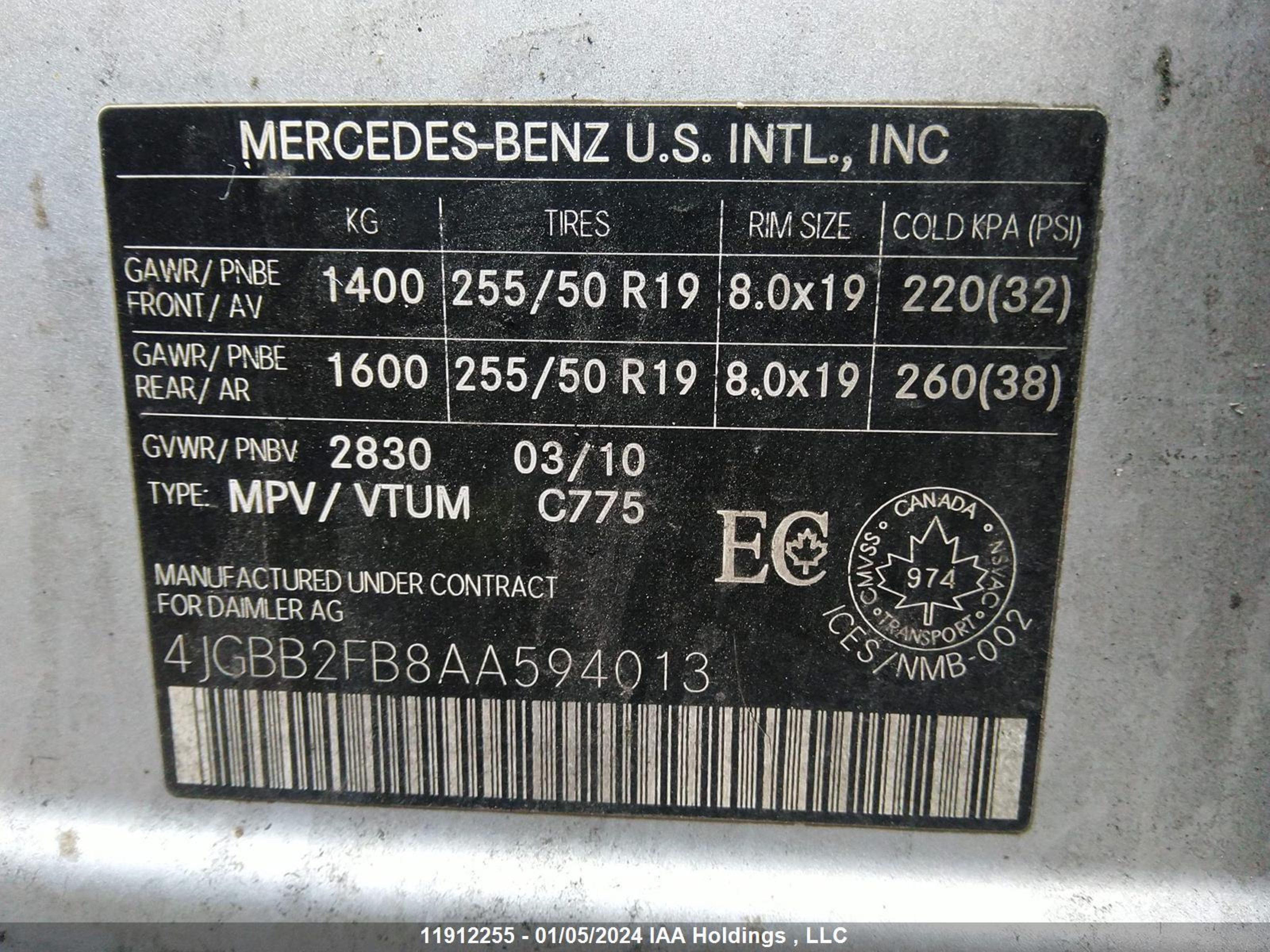 Photo 8 VIN: 4JGBB2FB8AA594013 - MERCEDES-BENZ M-KLASSE 