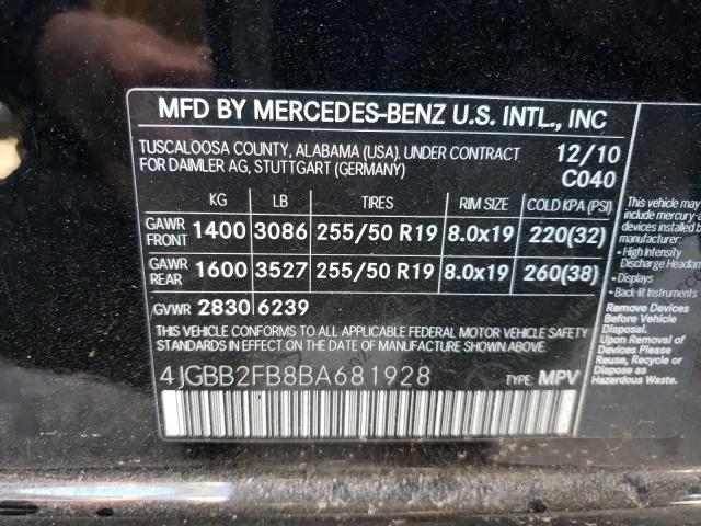 Photo 9 VIN: 4JGBB2FB8BA681928 - MERCEDES-BENZ ML 350 BLU 