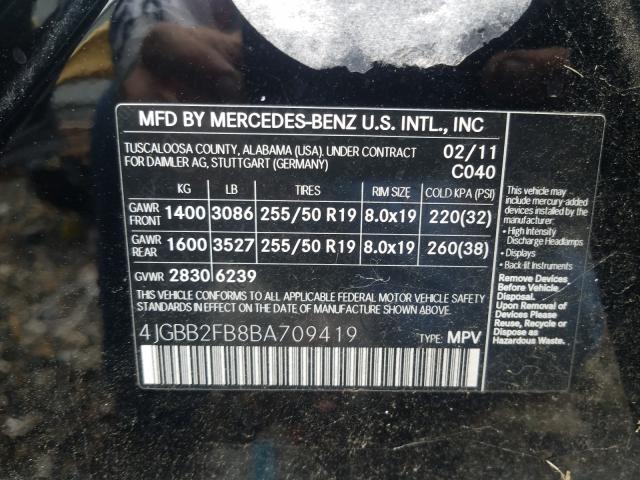 Photo 9 VIN: 4JGBB2FB8BA709419 - MERCEDES-BENZ ML 350 BLU 