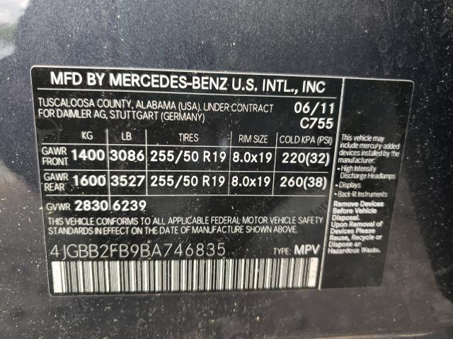 Photo 9 VIN: 4JGBB2FB9BA746835 - MERCEDES-BENZ ML 350 BLU 