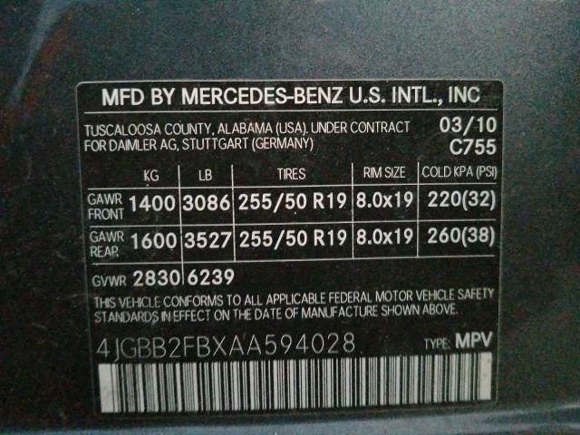 Photo 9 VIN: 4JGBB2FBXAA594028 - MERCEDES-BENZ ML 350 BLU 