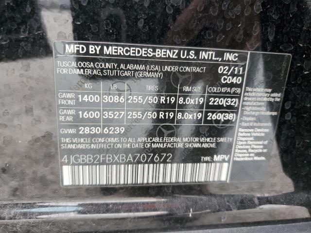 Photo 13 VIN: 4JGBB2FBXBA707672 - MERCEDES-BENZ ML 350 BLU 