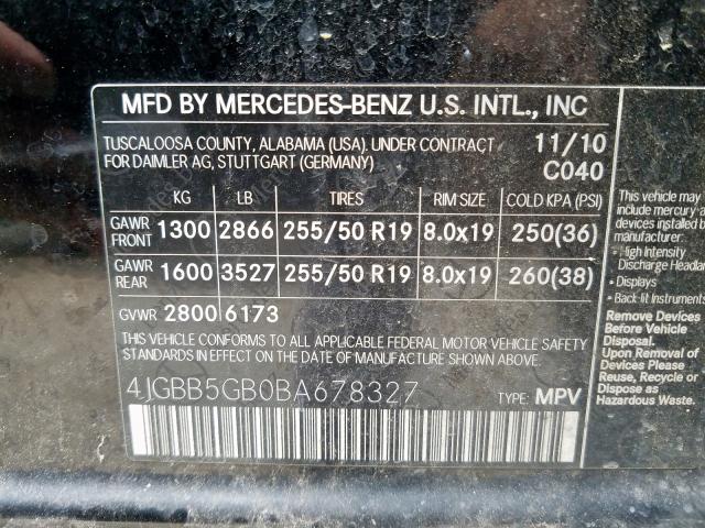 Photo 9 VIN: 4JGBB5GB0BA678327 - MERCEDES-BENZ ML 350 