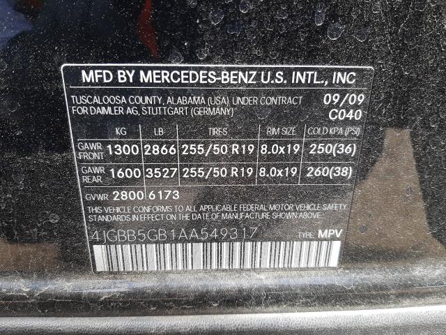 Photo 9 VIN: 4JGBB5GB1AA549317 - MERCEDES-BENZ ML 350 