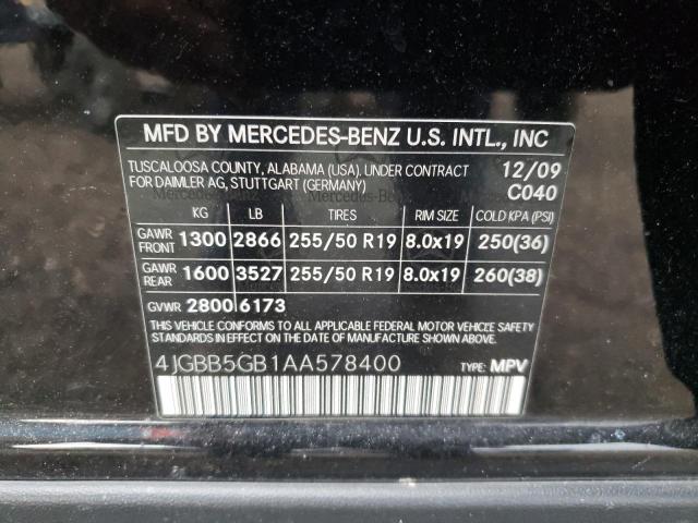 Photo 9 VIN: 4JGBB5GB1AA578400 - MERCEDES-BENZ ML 350 