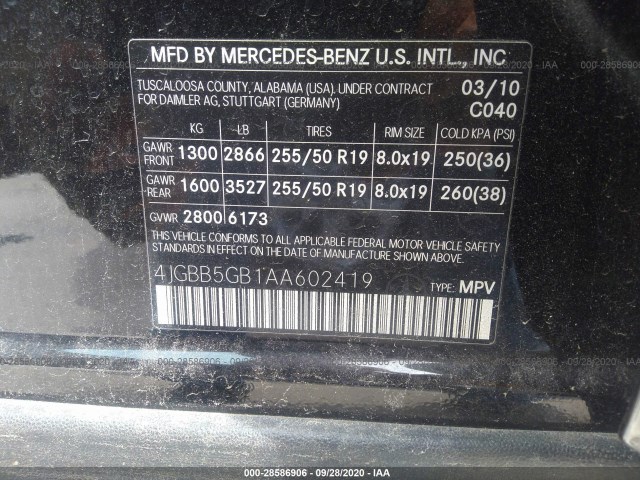 Photo 8 VIN: 4JGBB5GB1AA602419 - MERCEDES-BENZ M-CLASS 