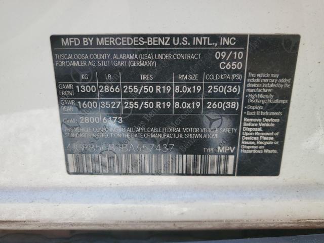 Photo 11 VIN: 4JGBB5GB1BA657437 - MERCEDES-BENZ M-CLASS 