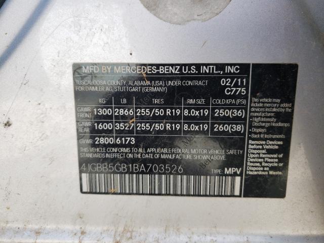 Photo 9 VIN: 4JGBB5GB1BA703526 - MERCEDES-BENZ ML 350 