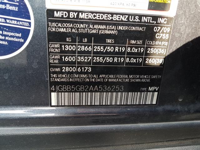 Photo 9 VIN: 4JGBB5GB2AA536253 - MERCEDES-BENZ ML 350 