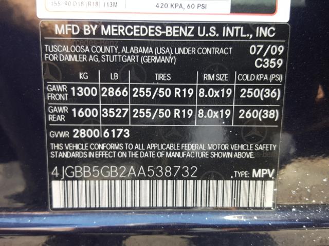 Photo 9 VIN: 4JGBB5GB2AA538732 - MERCEDES-BENZ ML 350 