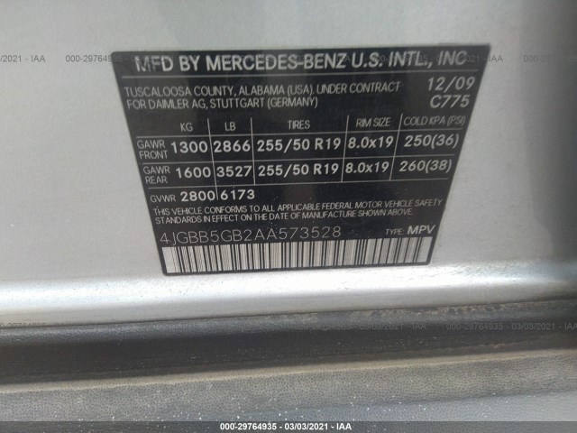 Photo 8 VIN: 4JGBB5GB2AA573528 - MERCEDES-BENZ M-CLASS 