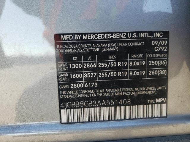 Photo 12 VIN: 4JGBB5GB3AA551408 - MERCEDES-BENZ ML 350 