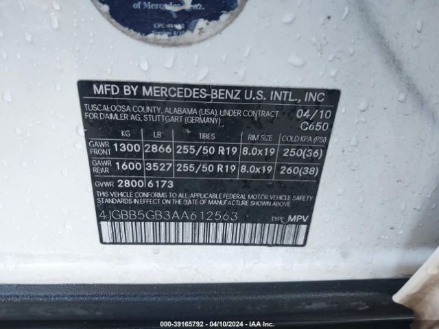 Photo 8 VIN: 4JGBB5GB3AA612563 - MERCEDES-BENZ ML 350 