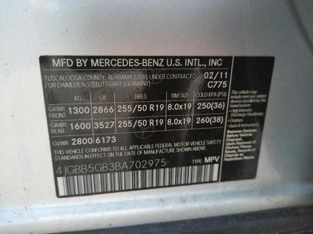 Photo 9 VIN: 4JGBB5GB3BA702975 - MERCEDES-BENZ ML 350 