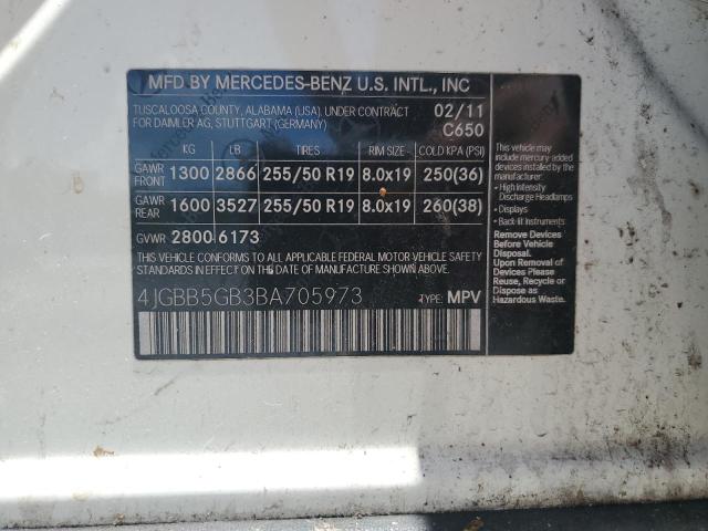 Photo 12 VIN: 4JGBB5GB3BA705973 - MERCEDES-BENZ M-CLASS 