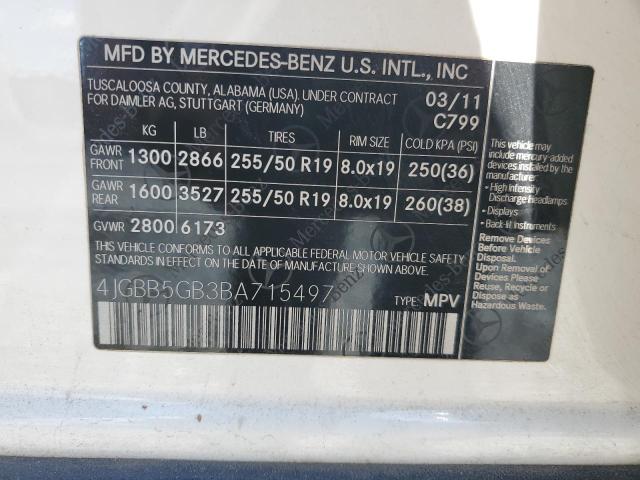 Photo 12 VIN: 4JGBB5GB3BA715497 - MERCEDES-BENZ M-CLASS 