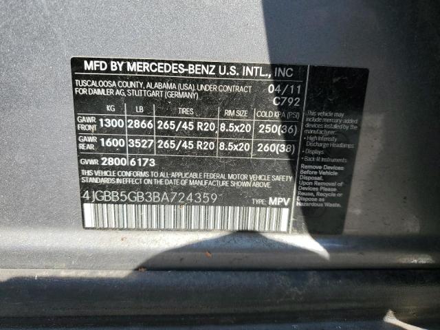 Photo 12 VIN: 4JGBB5GB3BA724359 - MERCEDES-BENZ ML 350 