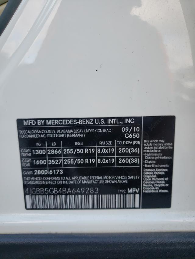 Photo 9 VIN: 4JGBB5GB4BA649283 - MERCEDES-BENZ ML 350 