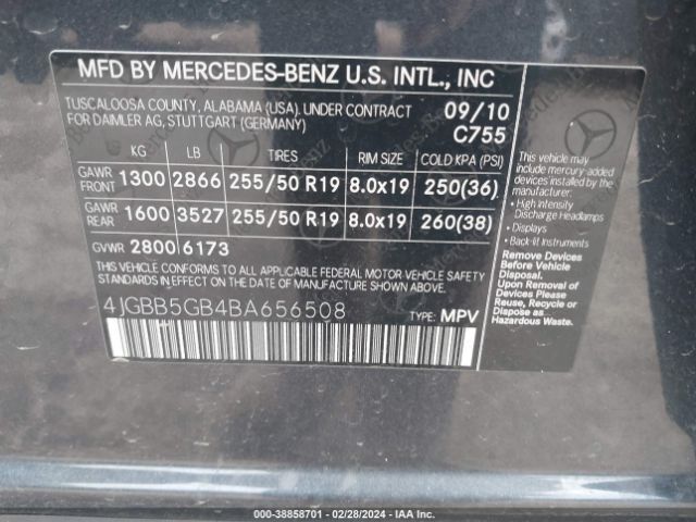 Photo 8 VIN: 4JGBB5GB4BA656508 - MERCEDES-BENZ ML 350 